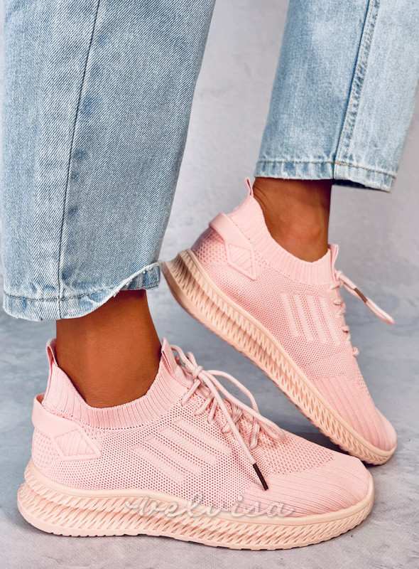 Sneakers sportive da donna in tessuto rosa chiaro