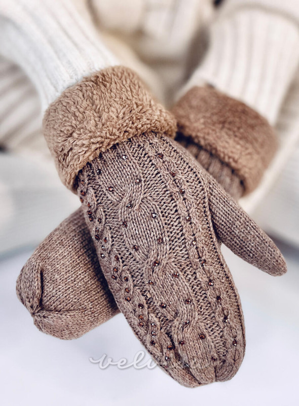 Ukrašene ženske rukavice na jedan prst mocca
