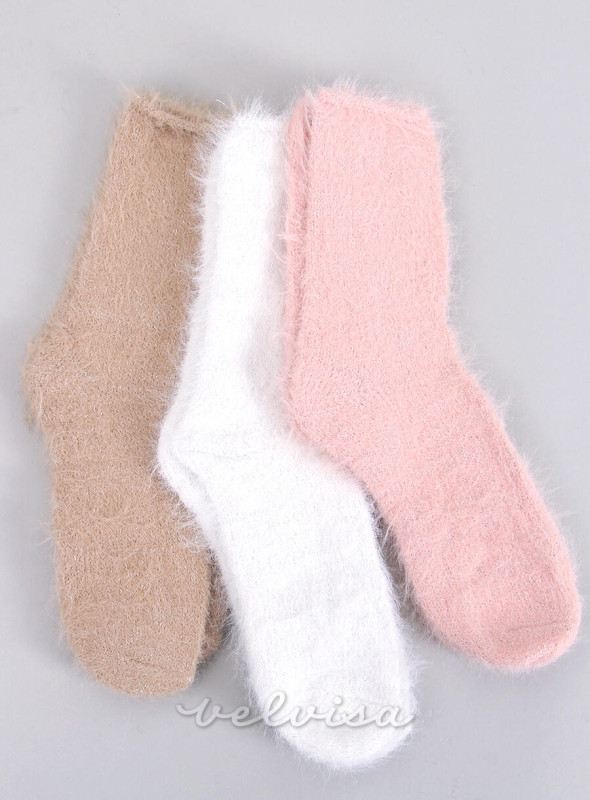Calzini caldi da donna beige/bianco/rosa
