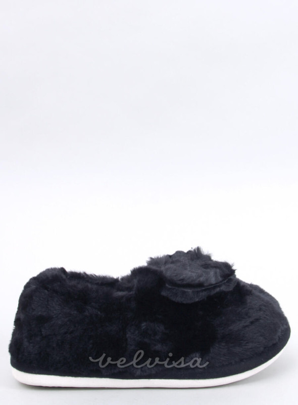 Pantofole in pelliccia con fiocco nere
