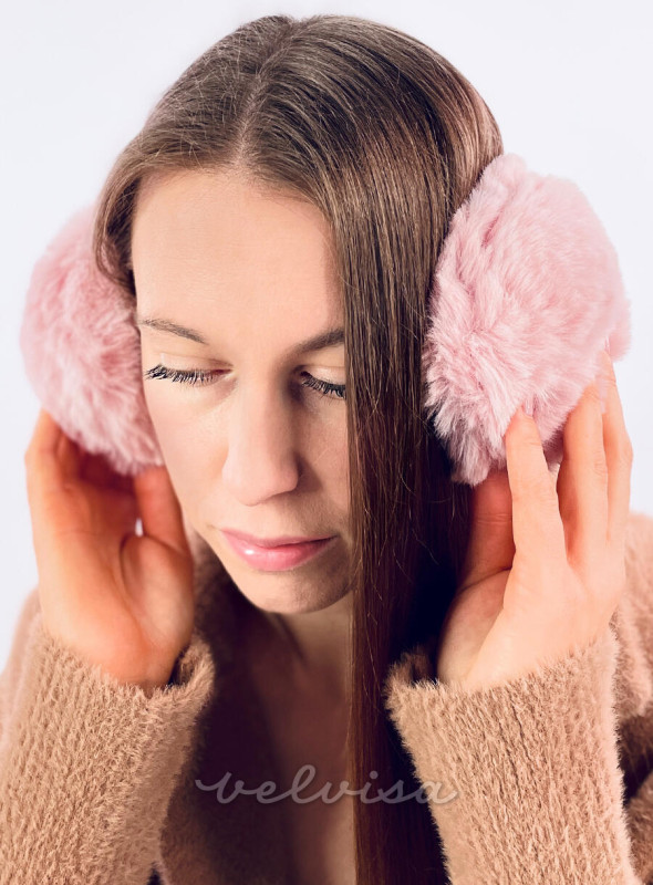 Ružičasti zimski krzneni muf za uši