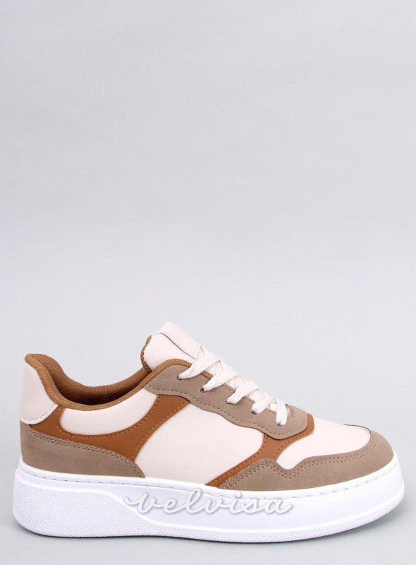 Sneakers con suola alta beige/marrone