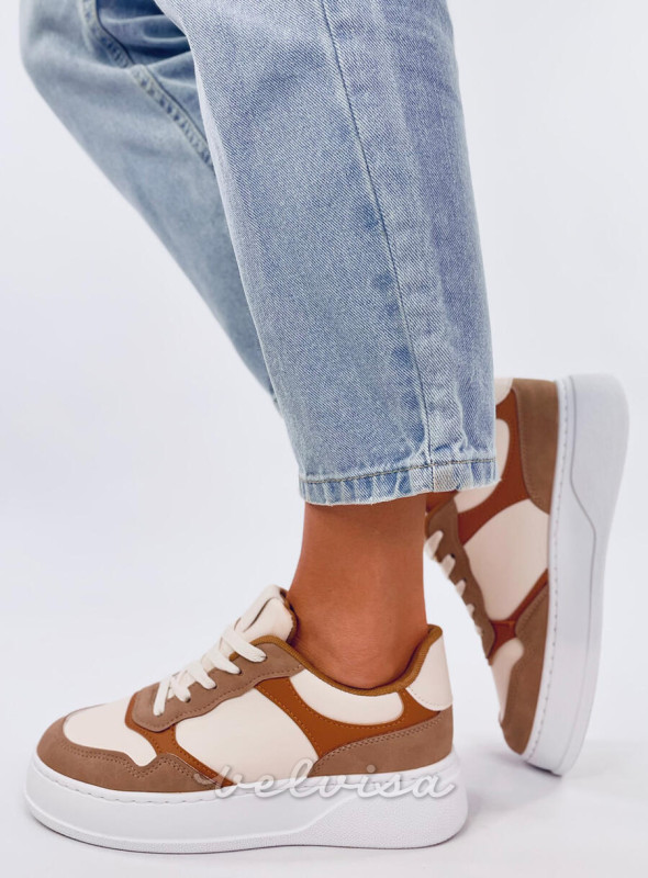 Sneakers con suola alta beige/marrone