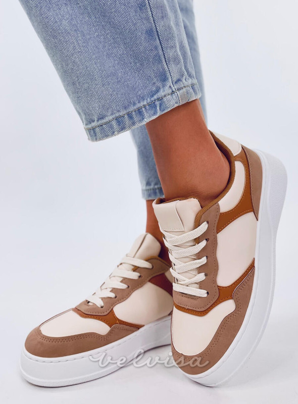 Sneakers con suola alta beige/marrone