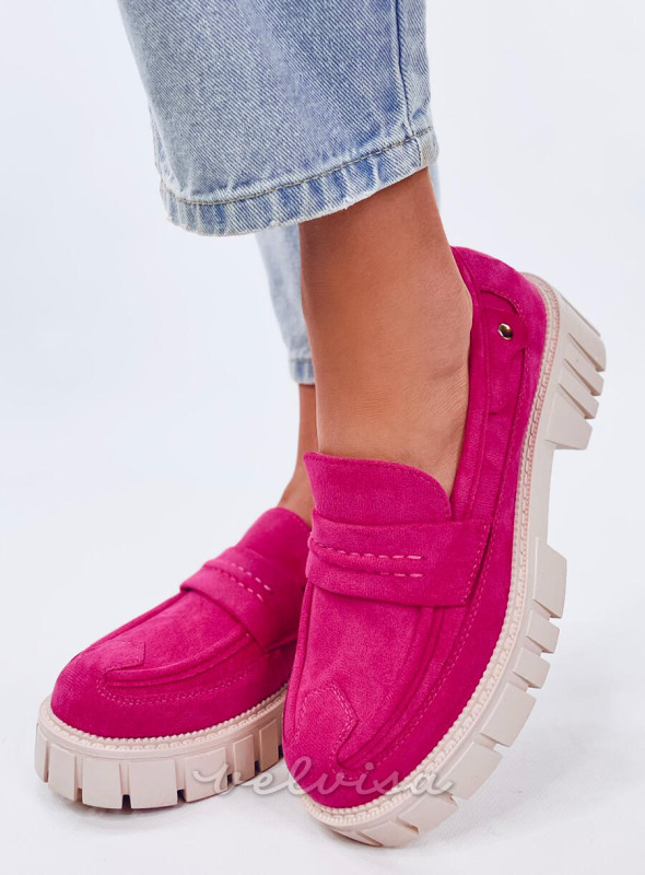 Mocassini platform in camoscio fucsia