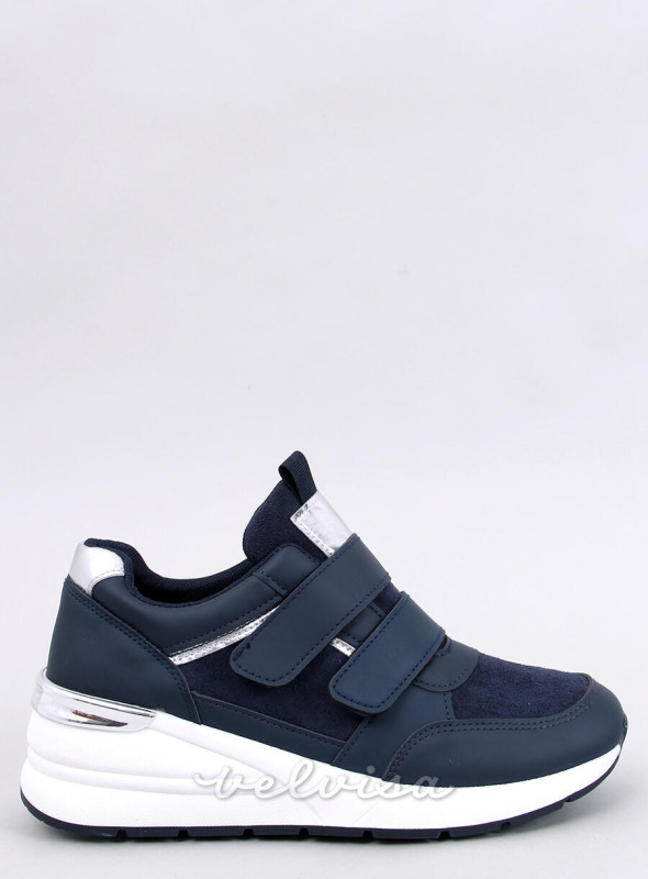 Sneakers con velcro e zeppa blu scuro