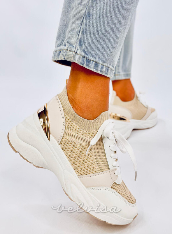 Sneakers con tacco nascosto beige