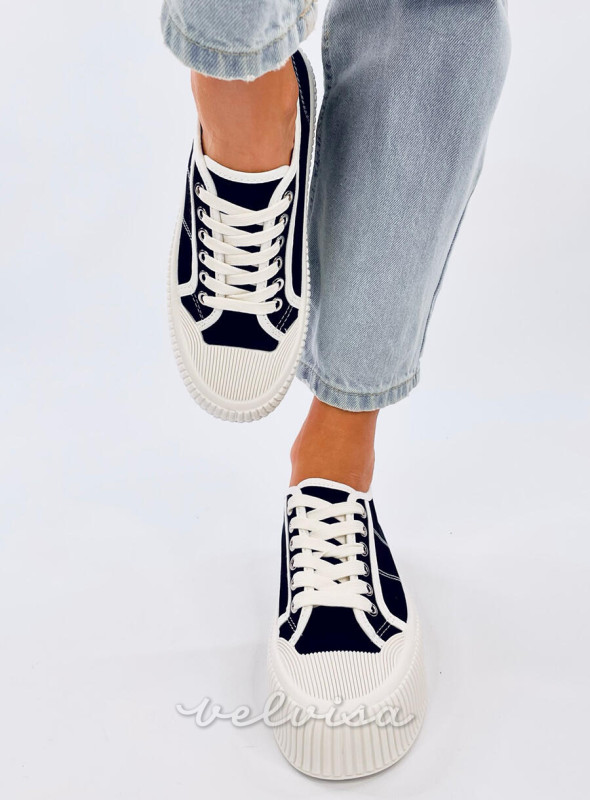 Sneakers da donna in tela sulla piattaforma nero