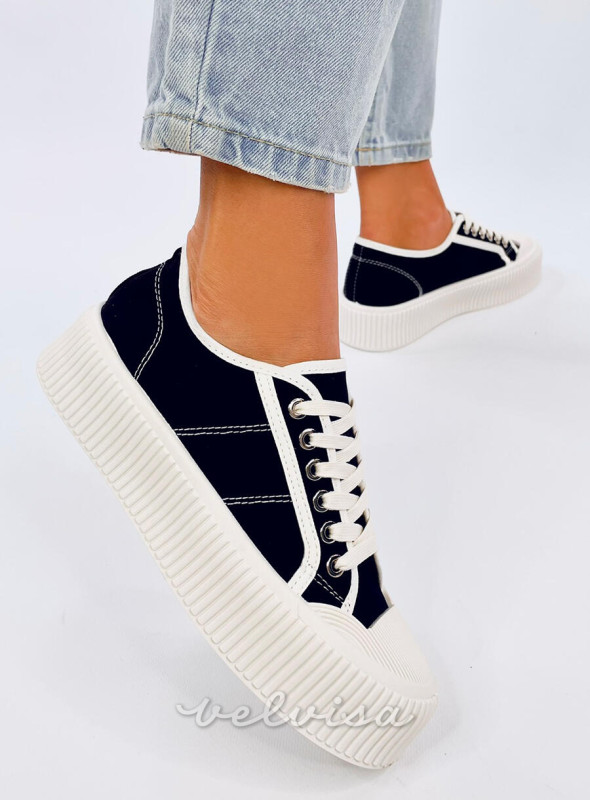 Sneakers da donna in tela sulla piattaforma nero