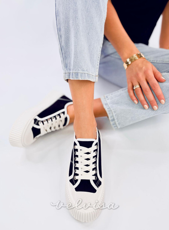 Sneakers da donna in tela sulla piattaforma nero