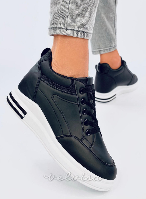 Sneakers in pelle con tacco nascosto nere