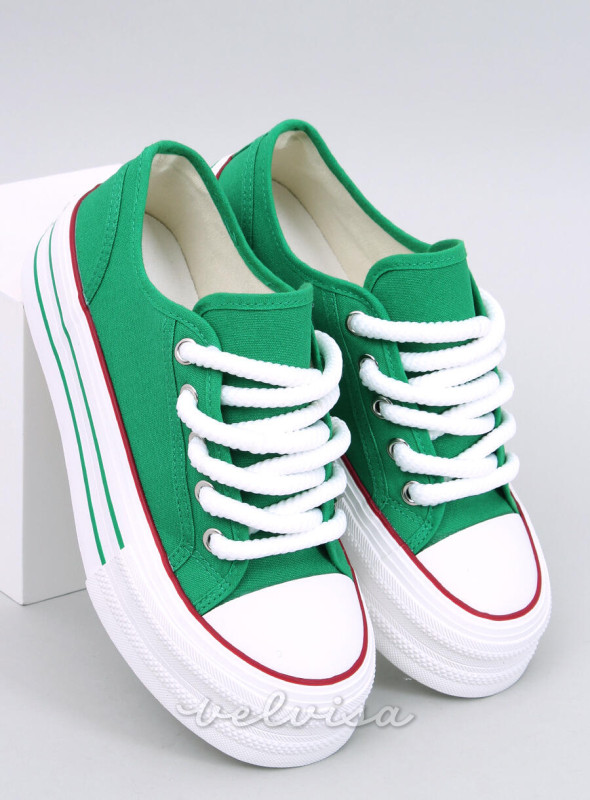 Sneakers in tela verdi su plateau alto