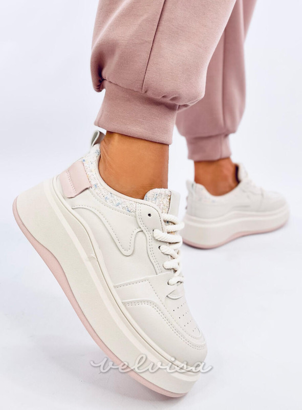 Sneakers da donna su plateau rosa pastello