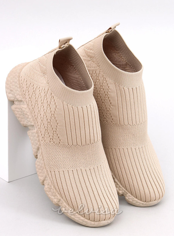 Sneakers slip-on da donna in tessuto beige