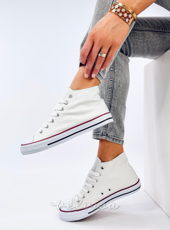 Sneakers bianche in tela alla caviglia