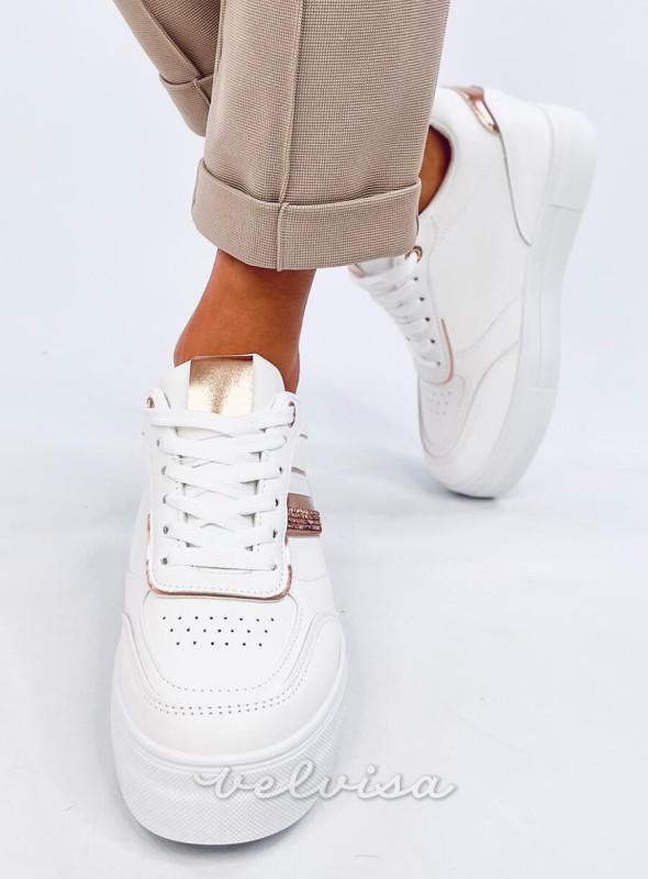 Sneakers con tacco nascosto bianco/champagne