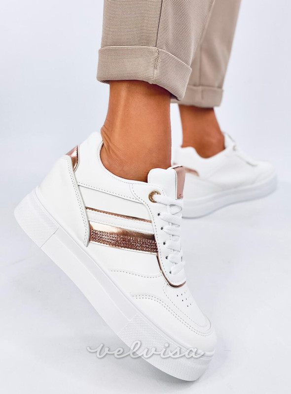 Sneakers con tacco nascosto bianco/champagne