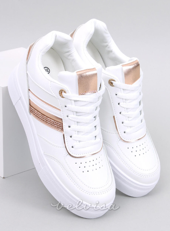 Sneakers con tacco nascosto bianco/champagne