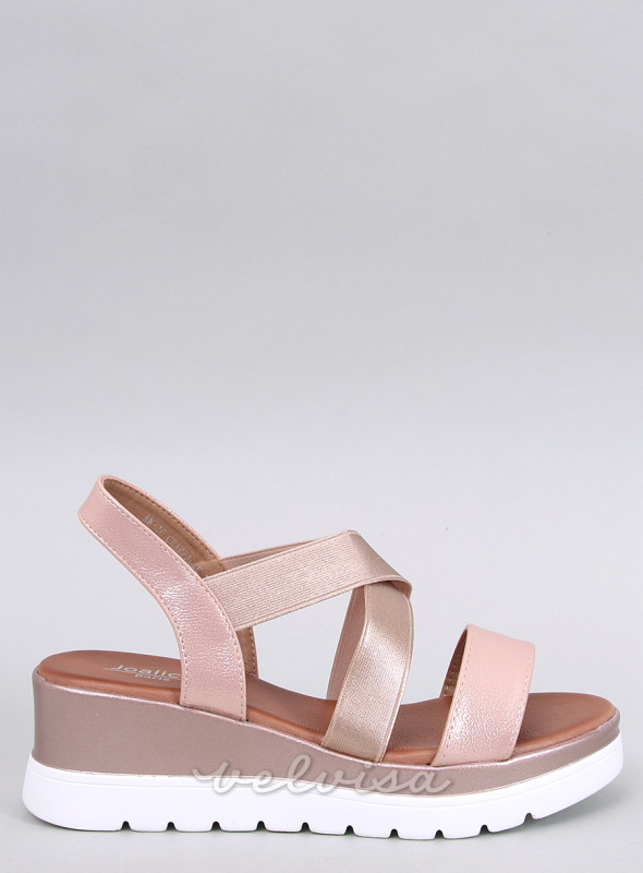 Sandali con tacco rosa metallizzati
