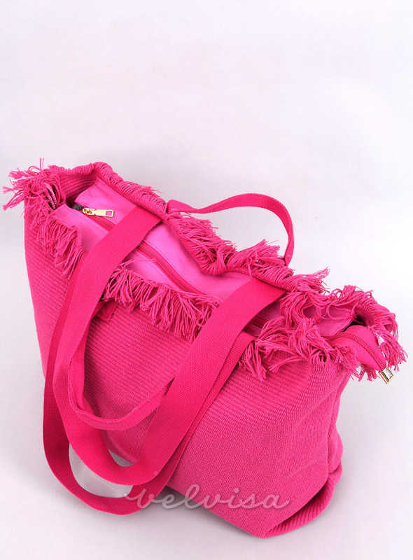 Ružičasta torba za plažu s resicama