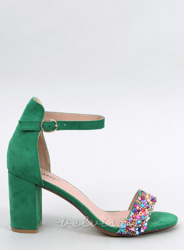 Zelene visoke sandale s kamenčićima u boji