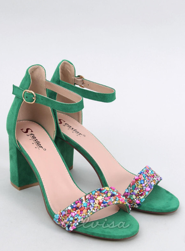 Zelene visoke sandale s kamenčićima u boji