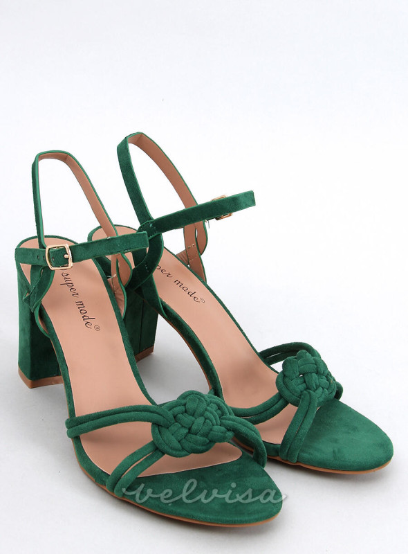 Sandali con tacco in camoscio verde scuro
