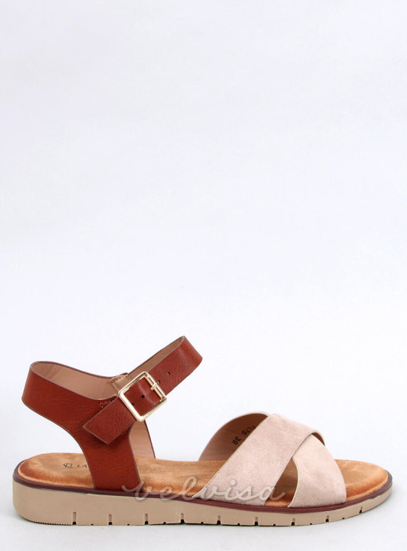 Sandali realizzati in ecopelle marrone/beige