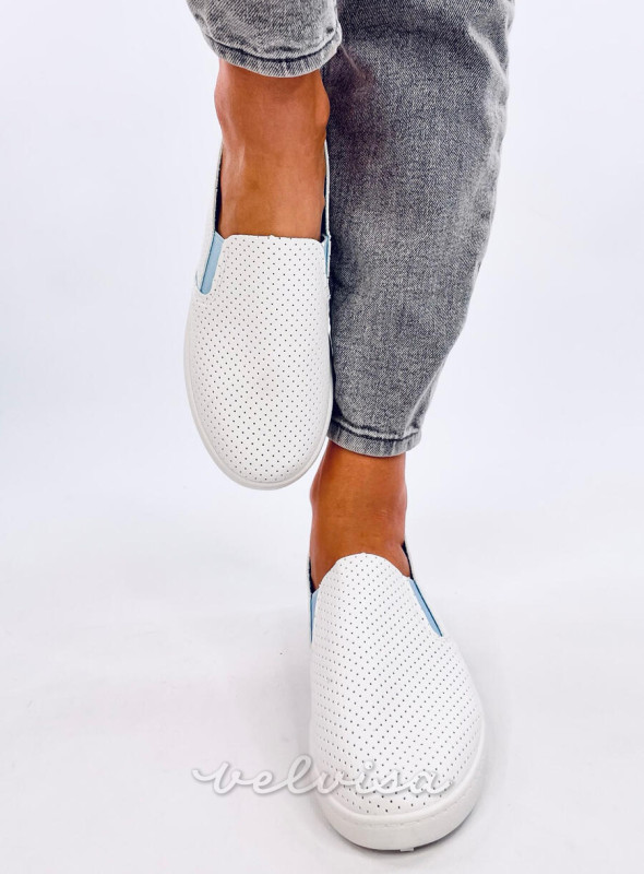 Sneakers slip-on traforate bianco/blu