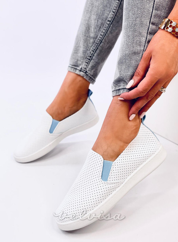 Sneakers slip-on traforate bianco/blu