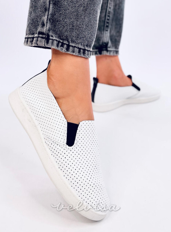 Sneakers slip-on traforate bianco/nero