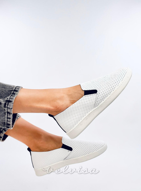 Sneakers slip-on traforate bianco/nero