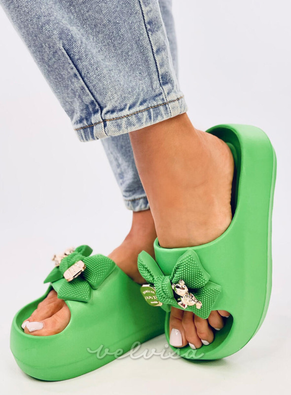 Zelene ženske gumene papuče s mašnom
