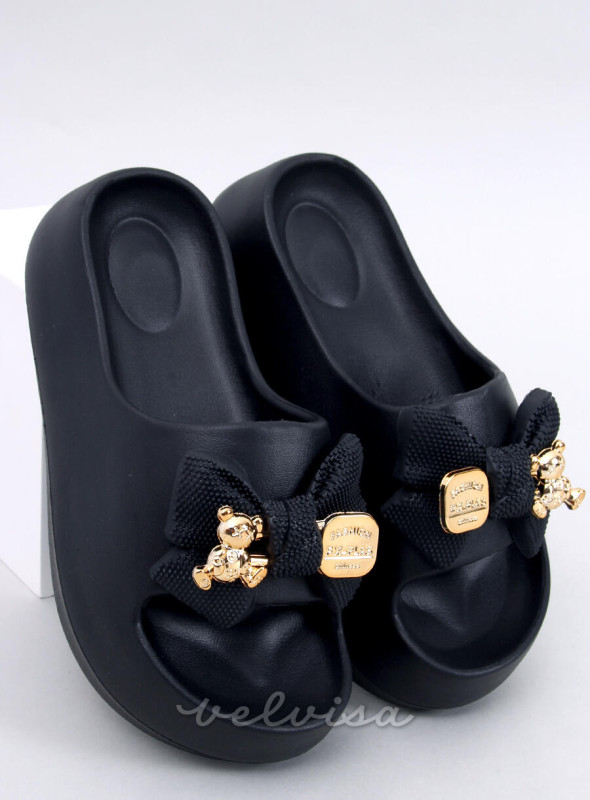 Crne ženske gumene papuče s mašnom