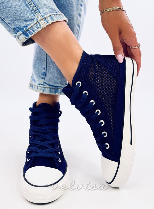 Sneakers blu scuro alte traforate