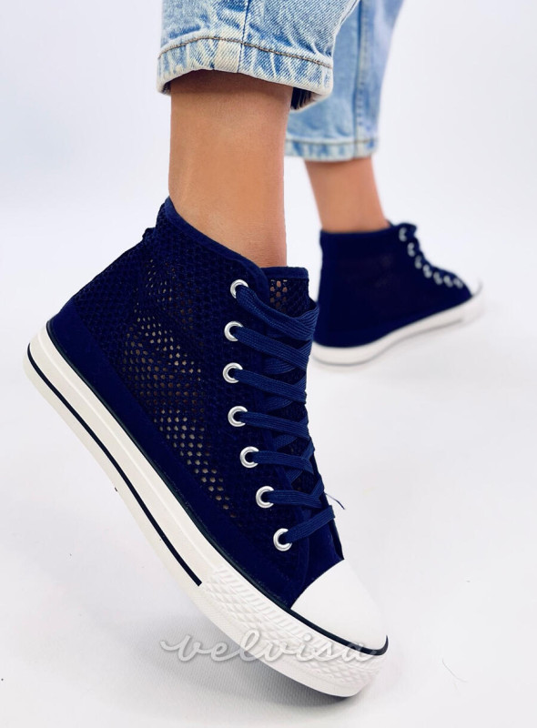 Sneakers blu scuro alte traforate