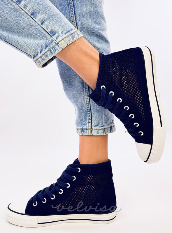 Sneakers blu scuro alte traforate