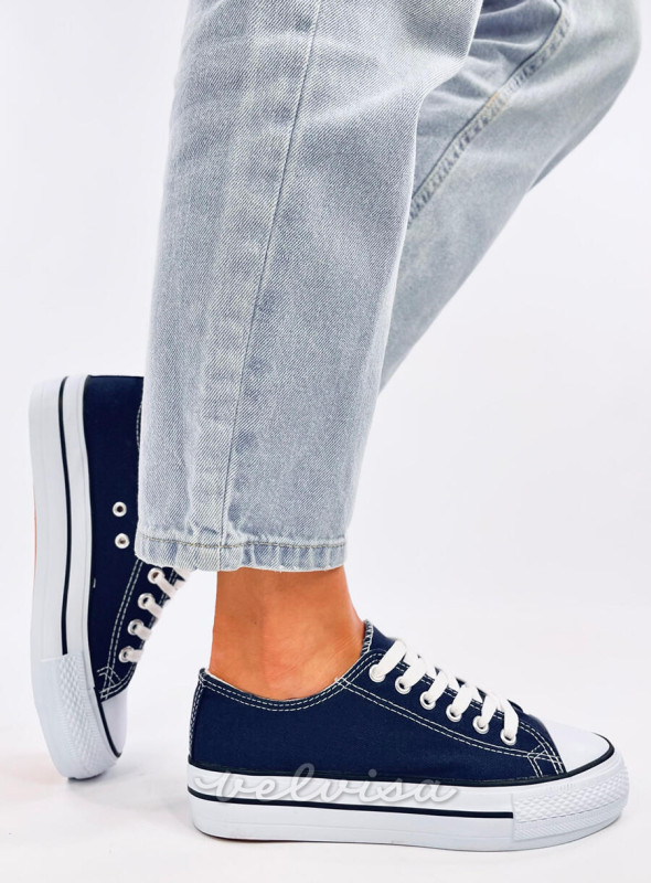 Sneakers basse in tela blu scuro