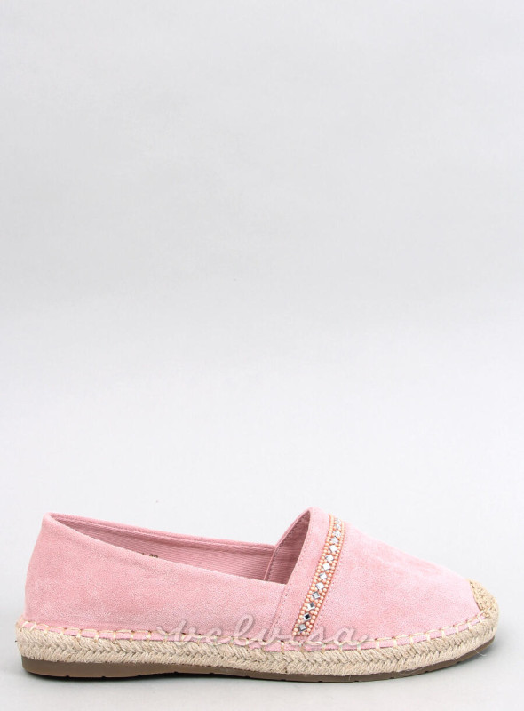 Espadrillas in pelle scamosciata rosa chiaro con strass