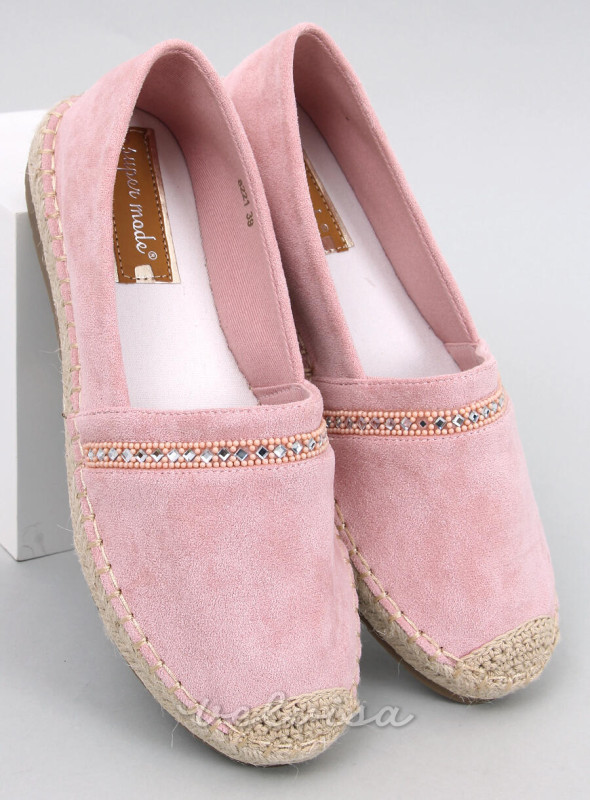 Espadrillas in pelle scamosciata rosa chiaro con strass