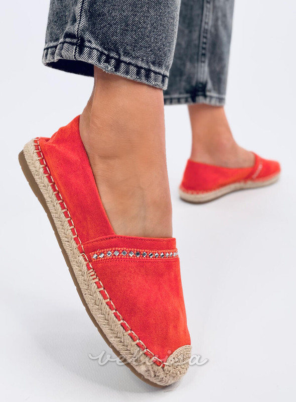 Espadrillas in pelle scamosciata arancioni con strass