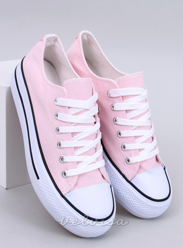 Sneakers basse in tela rosa chiaro