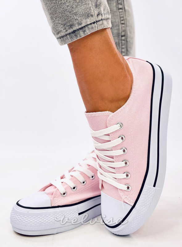 Sneakers basse in tela rosa chiaro