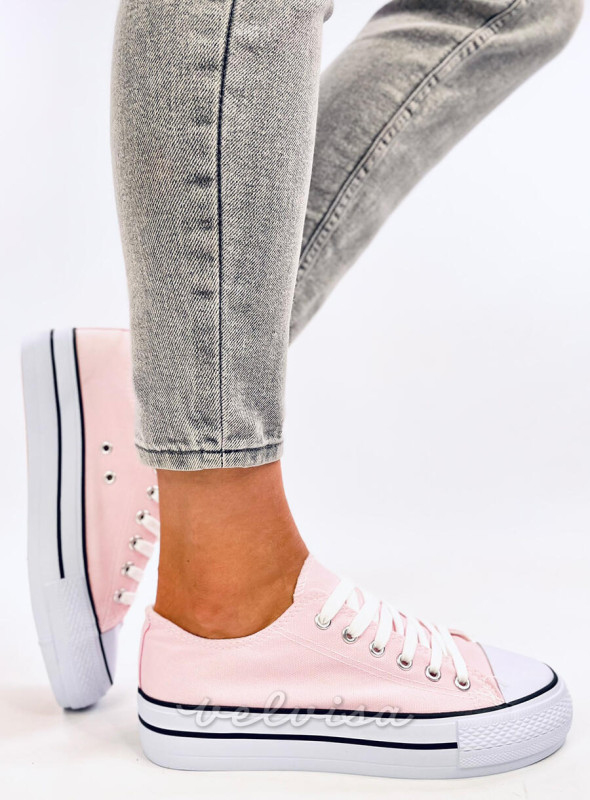 Sneakers basse in tela rosa chiaro