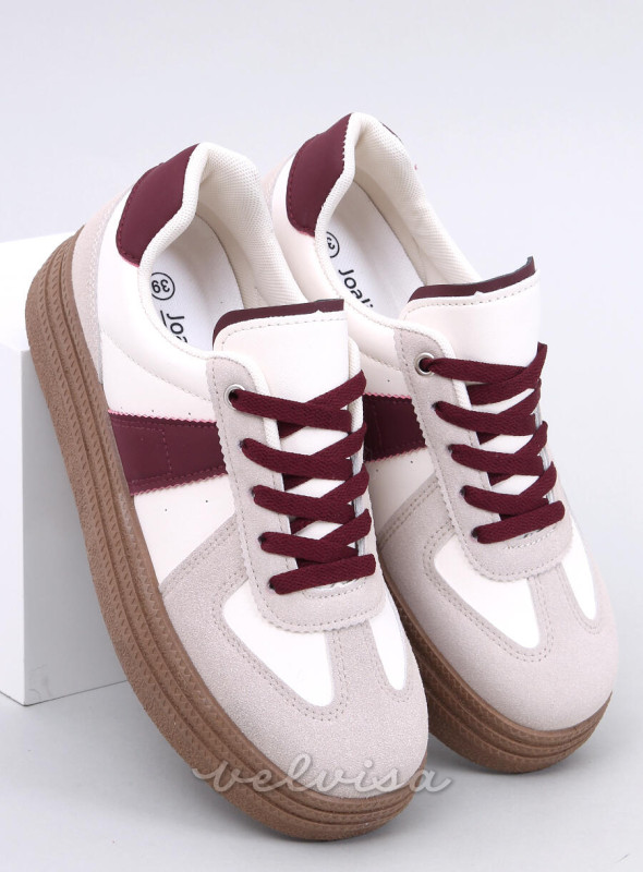 Sneakers da donna in camoscio beige/bordeaux