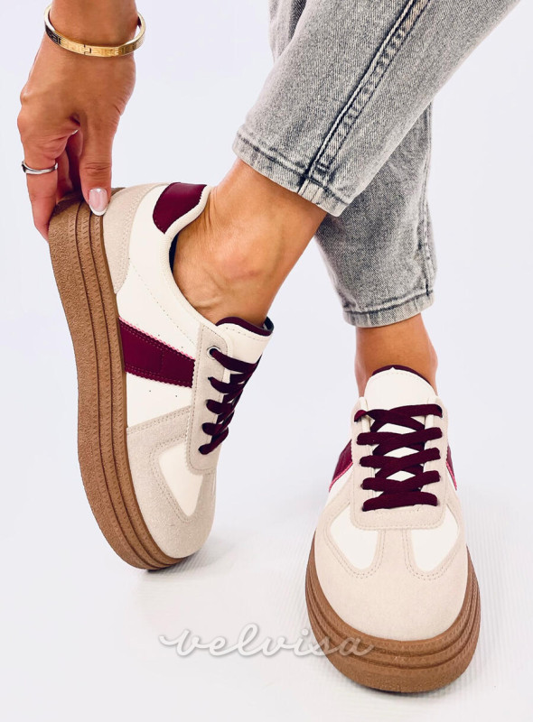 Sneakers da donna in camoscio beige/bordeaux