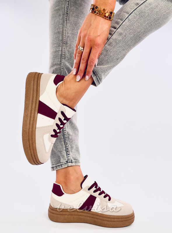 Sneakers da donna in camoscio beige/bordeaux