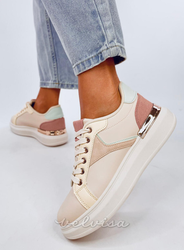 Sneakers beige con elementi pastello