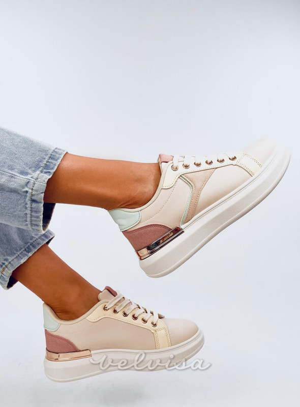 Sneakers beige con elementi pastello