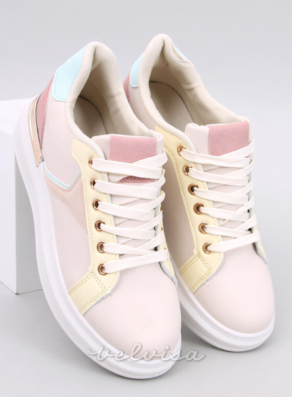 Sneakers beige con elementi pastello